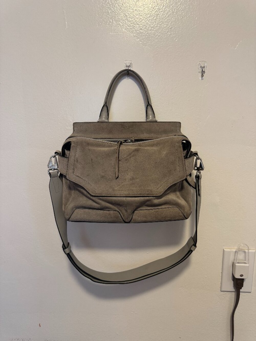 RAG & BONE Pilot Calfskin Leather and Genuine Suede Satchel Bag Crossbody - Gray